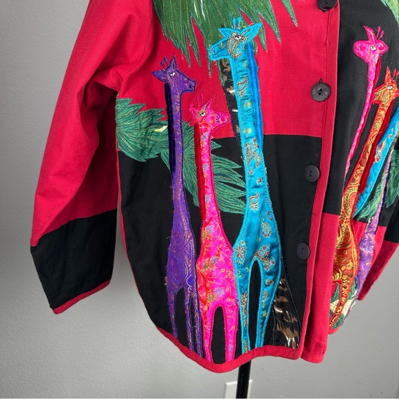 New Direction Embroidered Giraffe Colorblock Jacket Plus Size 1X Art to Wear - Picture 3 of 10